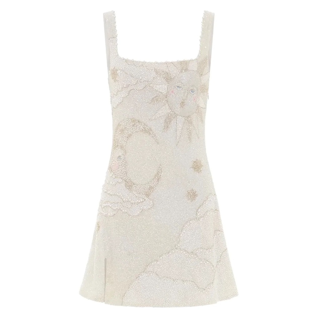 Clio Peppiatt Lucina White Beaded Mini Dress